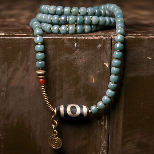 Wear FengShui 108 Mala Beads Bodhi Seed Dzi Bead Wisdom Bracelet