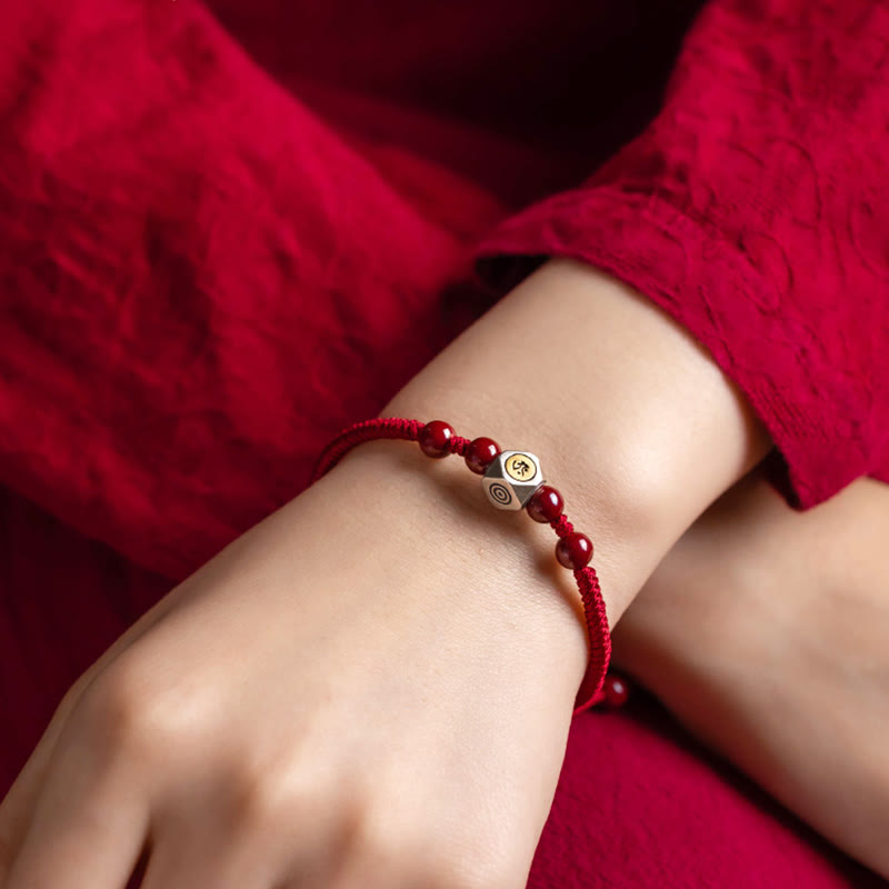 Wear FengShui 925 Sterling Silver Chinese Zodiac Natal Buddha Cinnabar Calm Bracelet