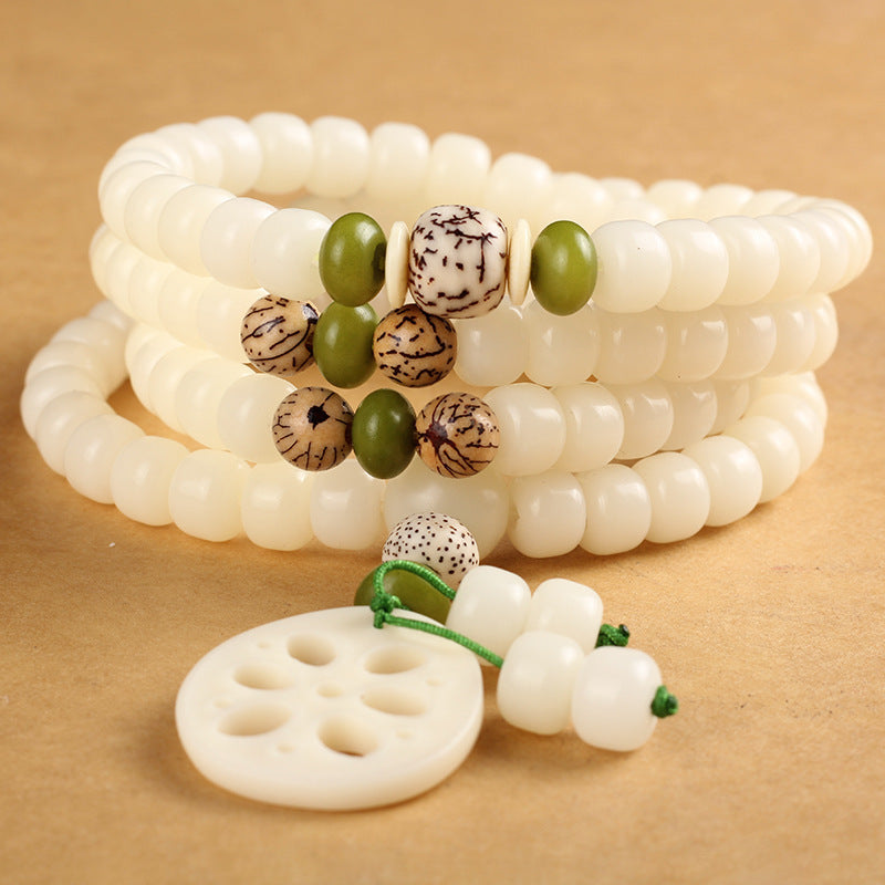 Wear FengShui White Bodhi Seed Mala 108 Beads Luck Bracelet