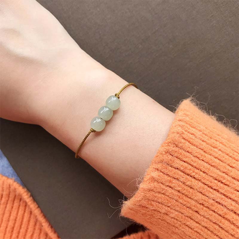 Wear FengShui Three Beads Jade Luck String Weave Bracelet