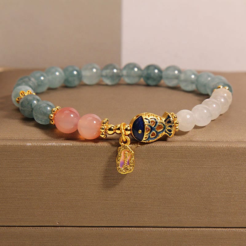 Wear FengShui Jade Yanyuan Agate White Jade Koi Fish Scripture Charm Luck Bracelet