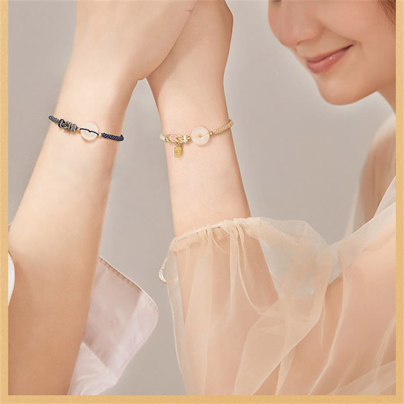 Wear FengShui Handmade White Agate Peace Buckle Luck Happiness Protection Weave String Bracelet
