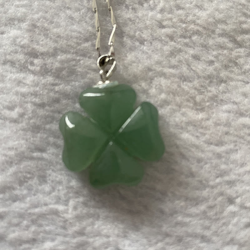 Wear FengShui 925 Sterling Silver Green Aventurine Four Leaf Clover Luck Leather Rope Necklace Pendant