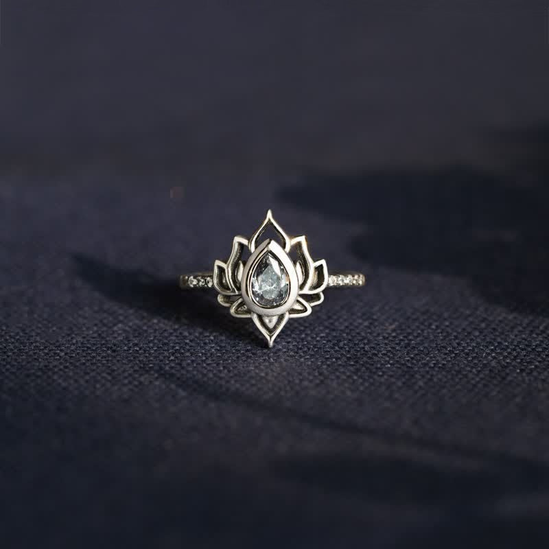 Wear FengShui 925 Sterling Silver Lotus Zircon Blessing Protection Ring
