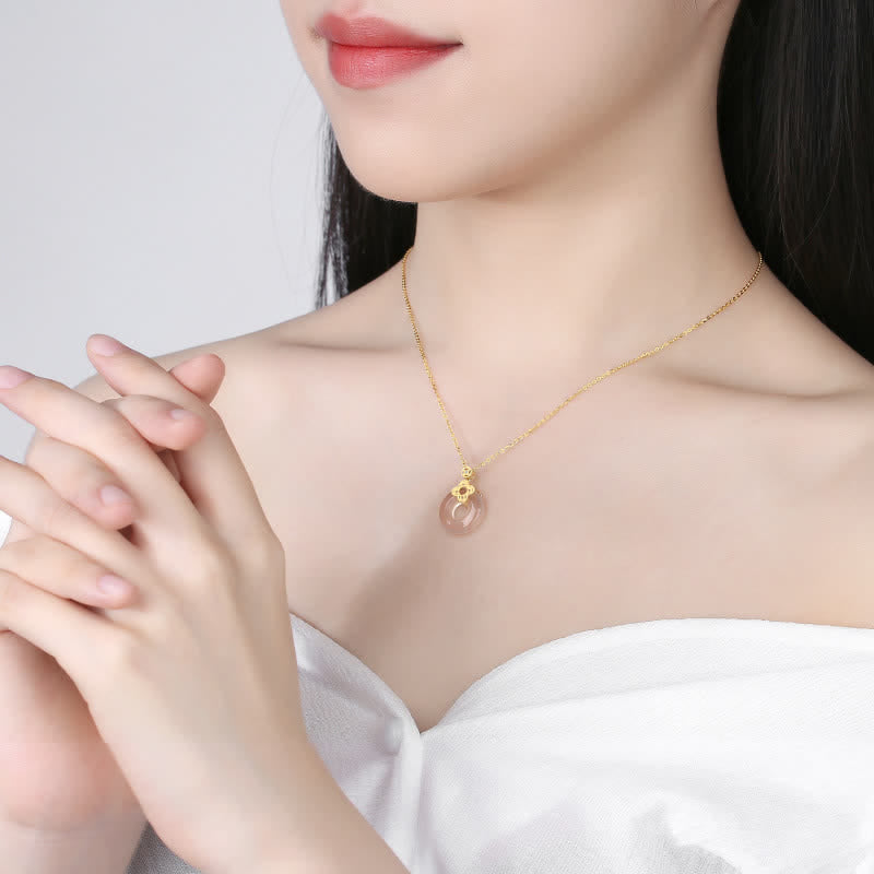 Wear FengShui 925 Sterling Silver Chalcedony Coin Peace Buckle Positive Necklace Pendant