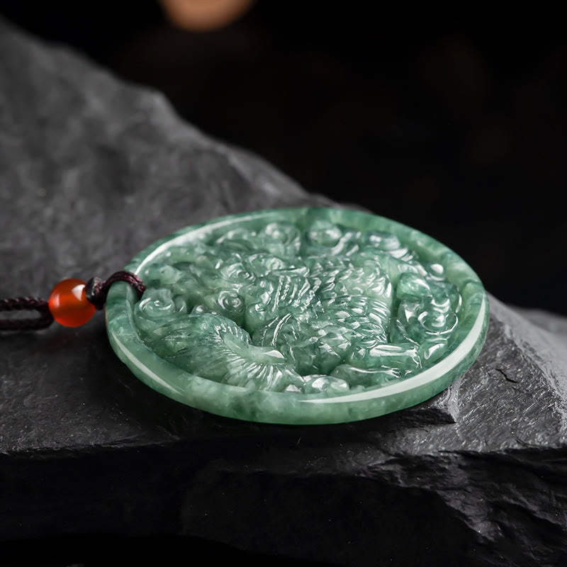 Wear FengShui Natural Jade Kirin Abundance String Necklace Pendant