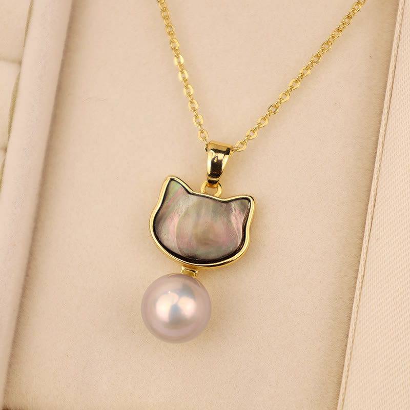 Wear FengShui Natural Pearl Copper Cat Healing Necklace Pendant Earrings