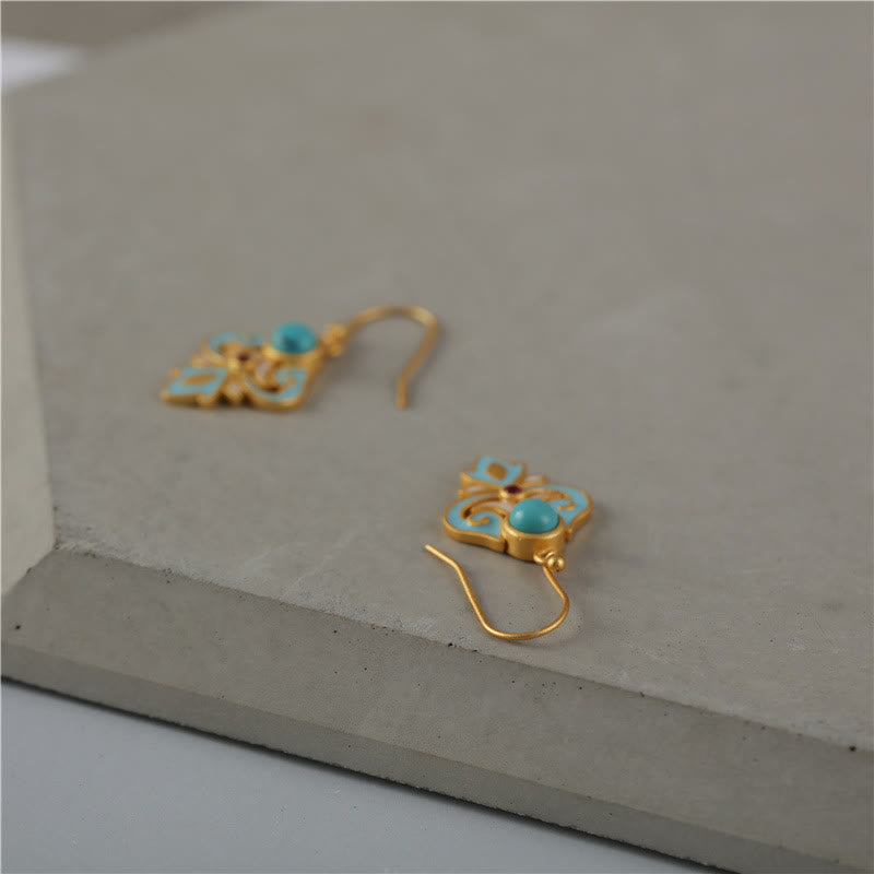 Wear FengShui Copper Enamel Turquoise Positive Drop Earrings