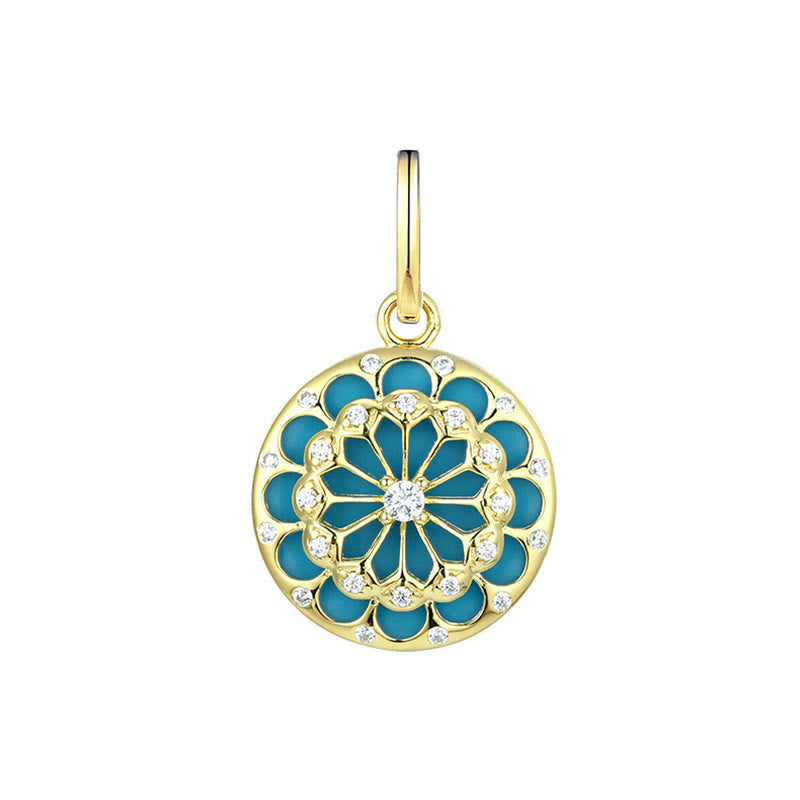 Wear FengShui 925 Sterling Silver Round Turquoise Zircon Protection Strength Necklace Pendant