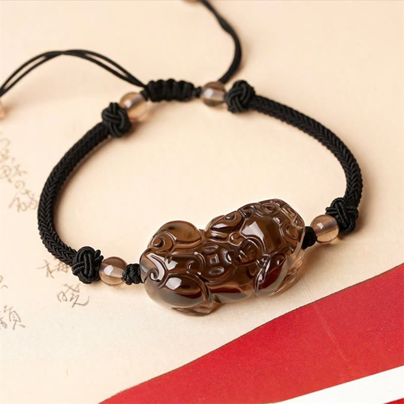 Wear FengShui Natural Obsidian Amethyst Citrine PiXiu Cooper Coin Wealth Bracelet