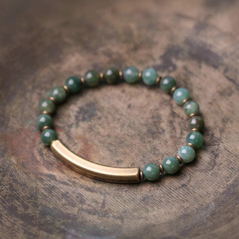 Wear FengShui Red Jasper Moss Agate Black Obsidian Crystal Copper Peace Couple Bracelet