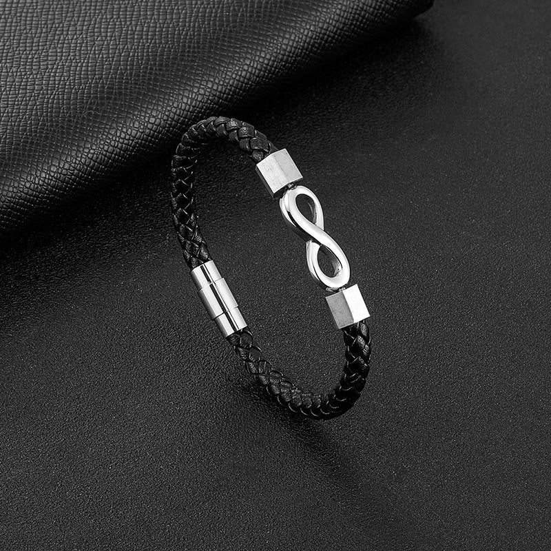 Wear FengShui Endless Knot Titanium Steel Infinity Leather Weave Balance Bracelet