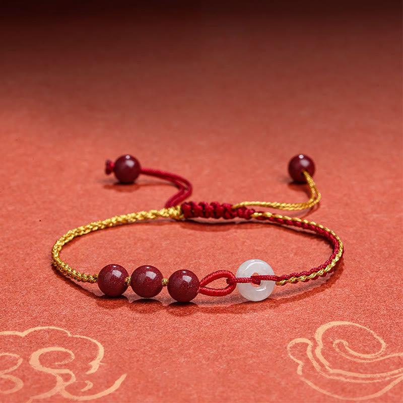 Wear FengShui Natural Cinnabar Jade Peace Buckle Blessing Bracelet