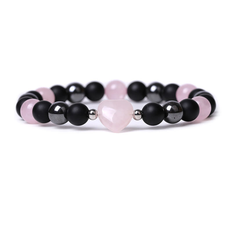 Wear FengShui Black Onyx Tiger Eye Stone Crystal Love Heart Protection Bracelet