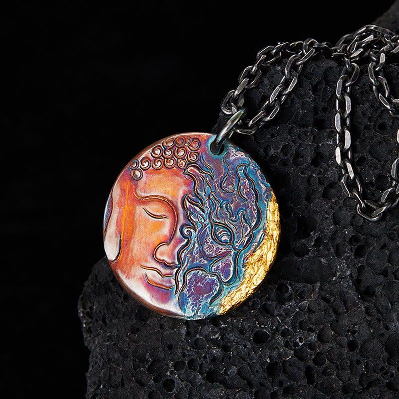 Wear FengShui 999 Sterling Silver 24K Gold Half Demon Half Buddha Compassion Necklace Pendant