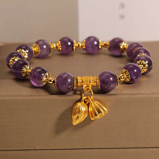 Wear FengShui Natural Amethyst Lotus Healing Spiritual Bracelet