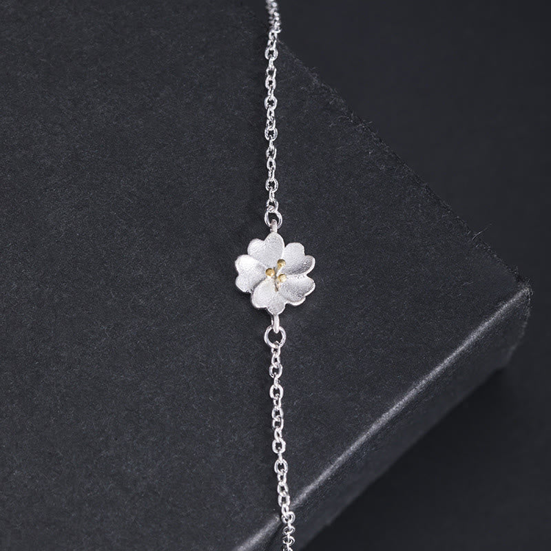 Wear FengShui 925 Sterling Silver Cherry Blossom Blessing Chain Bracelet