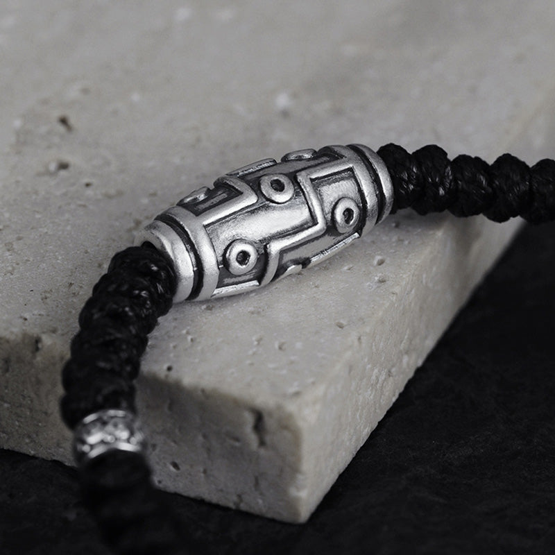 Wear FengShui 999 Sterling Silver Nine-Eye Dzi Bead Pattern Blessing Rope Bracelet