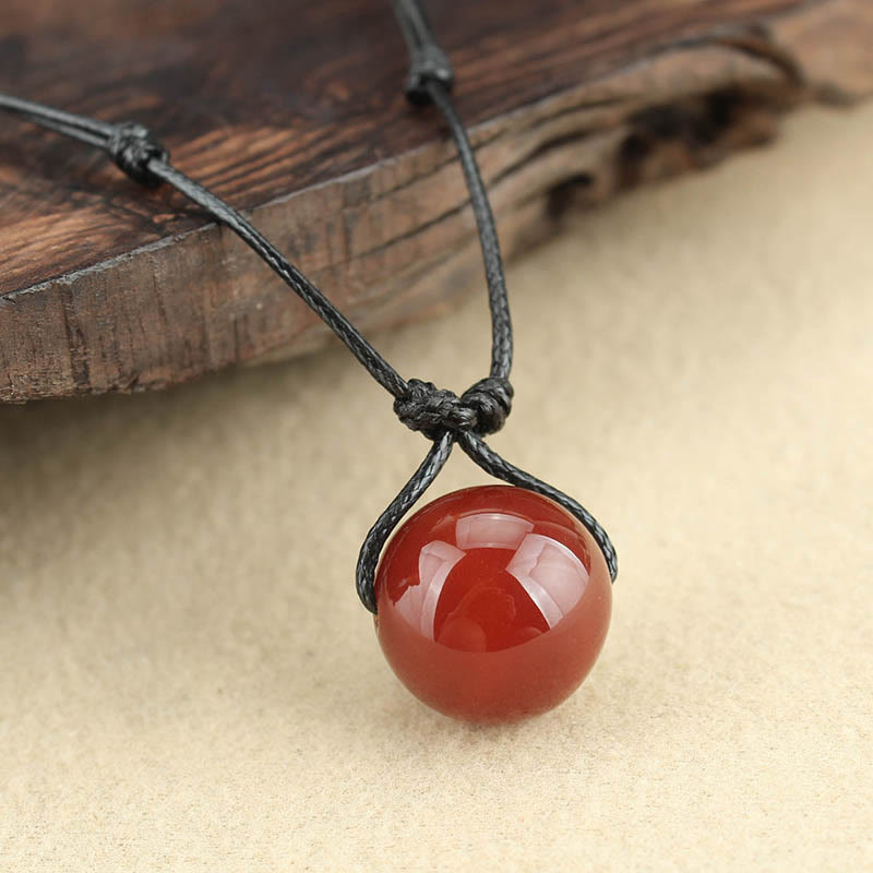 Wear FengShui Red Agate Bead Confidence Leather Rope Necklace Pendant