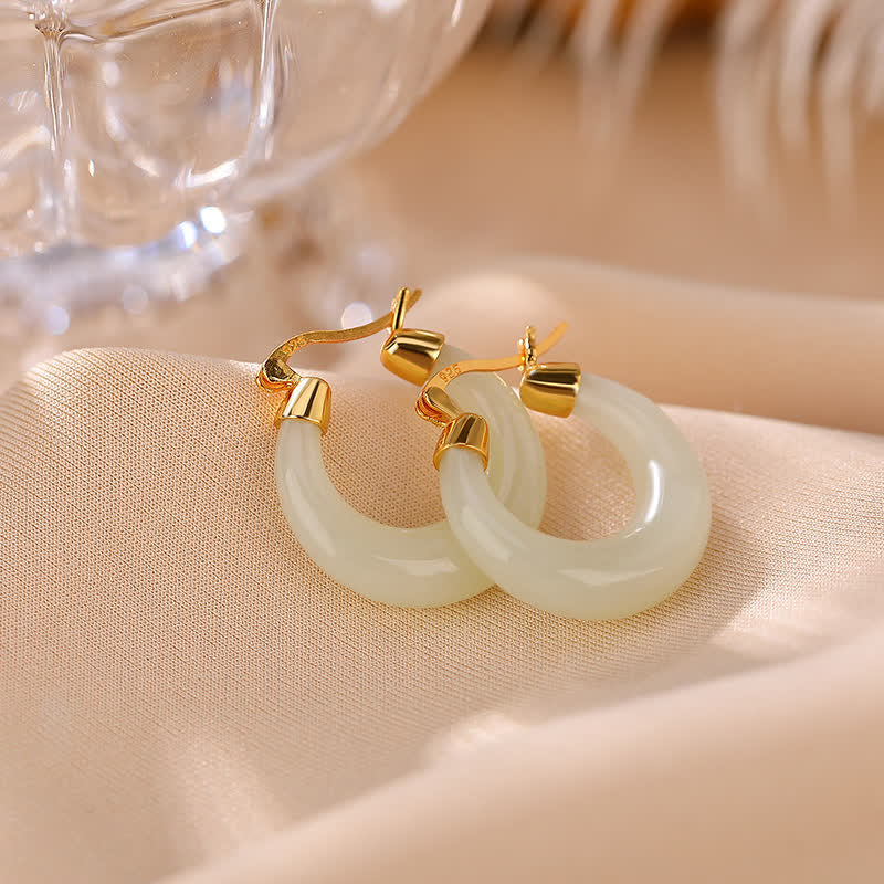 Wear FengShui Round Jade Cyan Jade Prosperity Luck Drop Earrings