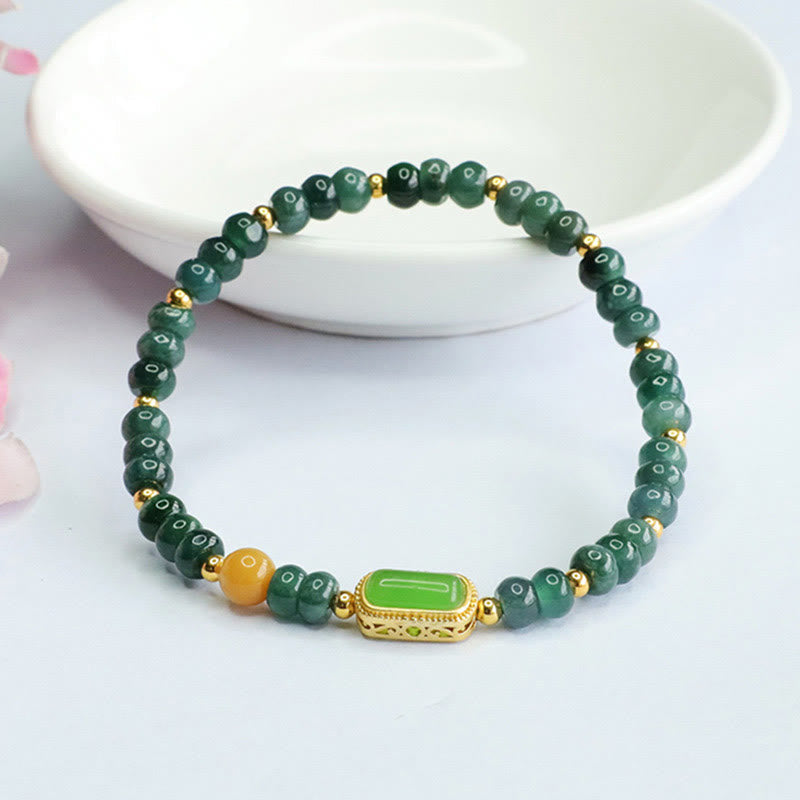 Wear FengShui Natural Green Jade Topaz Luck Bracelet