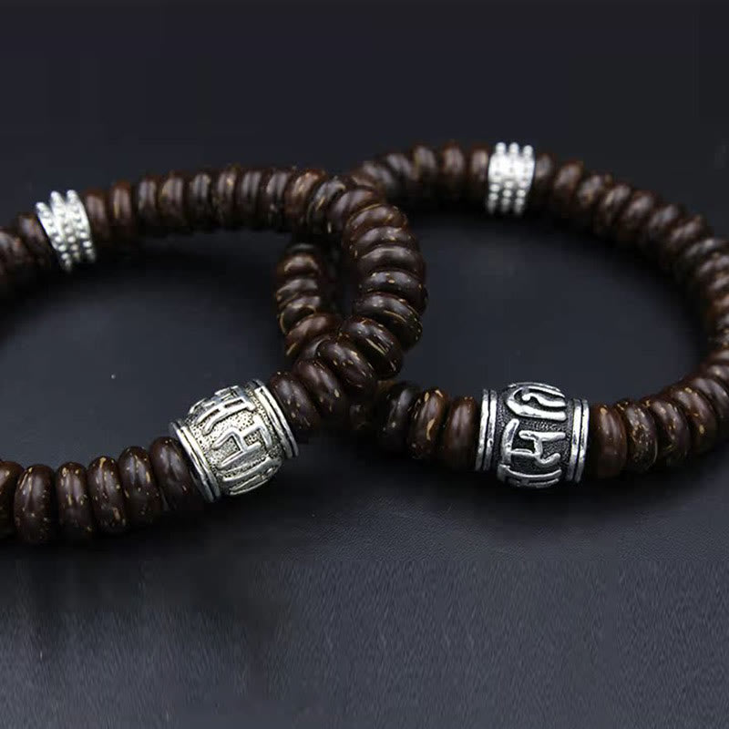 Wear FengShui Natural Tibetan Coconut Shell Om Mani Padme Hum Positive Bracelet