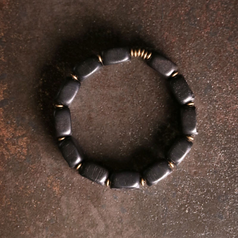 Wear FengShui Retro Ebony Wood Texture Style Copper Peace Balance Bracelet