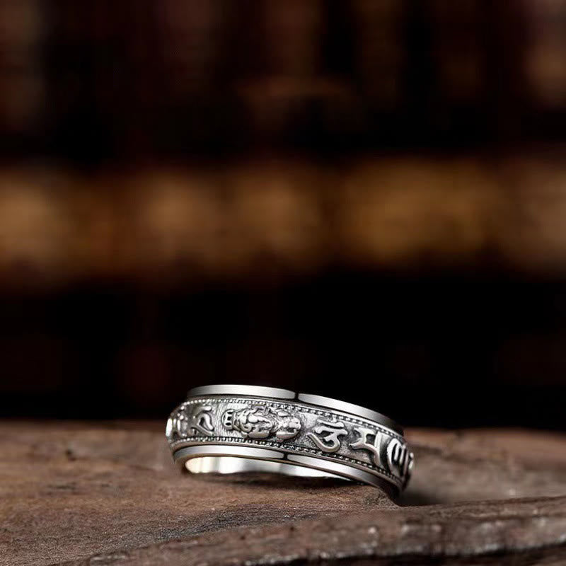 Wear FengShui Tibetan Om Mani Padme Hum PiXiu Engraved Wealth Luck Rotatable Ring