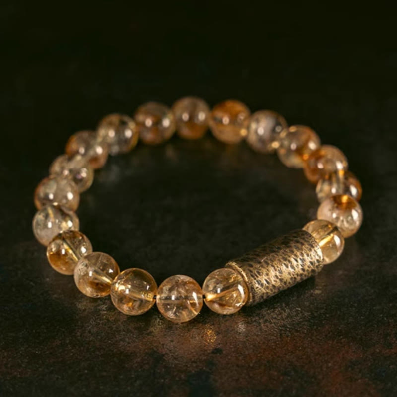 Wear FengShui Natural Citrine Crystal Brass Bead Protection Bracelet