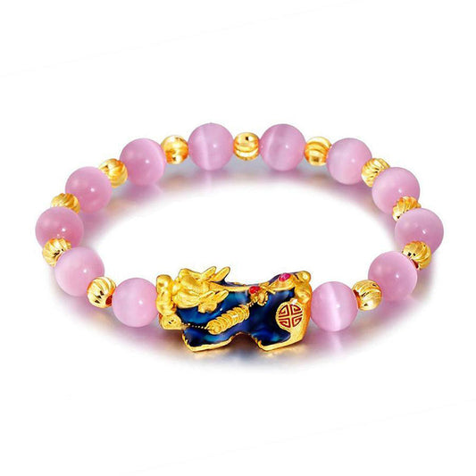 Buddha3bodhi Natural Pink Cat Eye Lucky Pixiu Feng Shui Bracelet