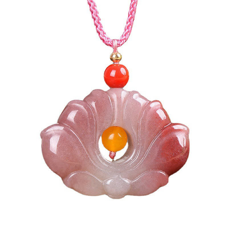 Wear FengShuiPink Golden Silk Jade Lotus Flower Wealth Necklace Pendant
