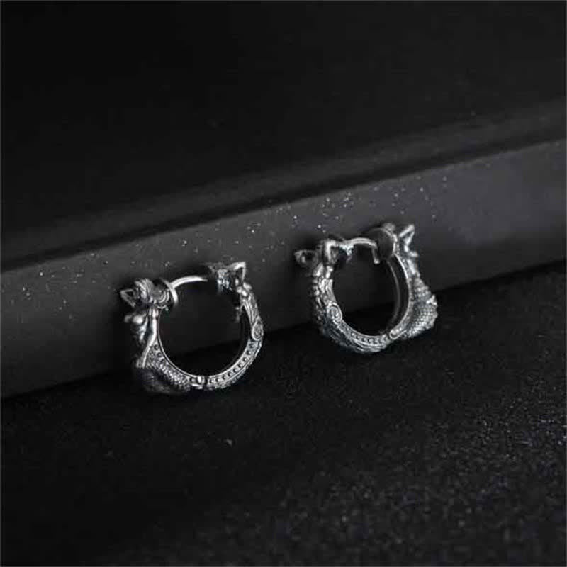 Wear FengShui 925 Sterling Silver Dragon Hoop Pattern Protection Earrings