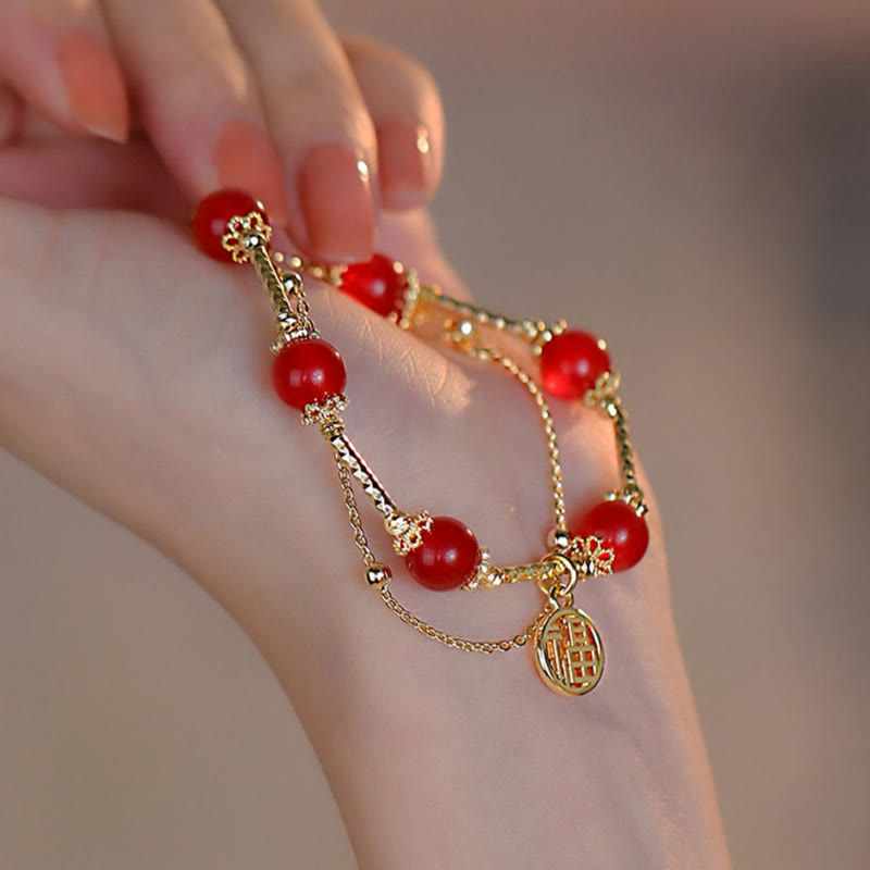 Wear FengShui Red Agate Fu Character Charm Self-acceptance Bracelet