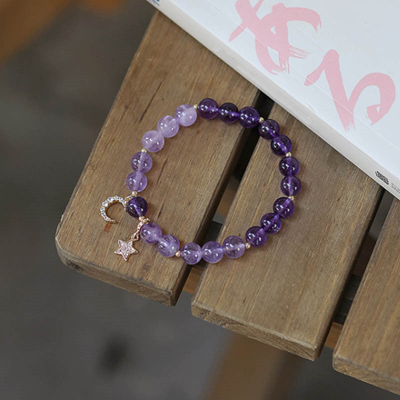 Wear FengShui Amethyst Crystal Moon Star Healing Bracelet