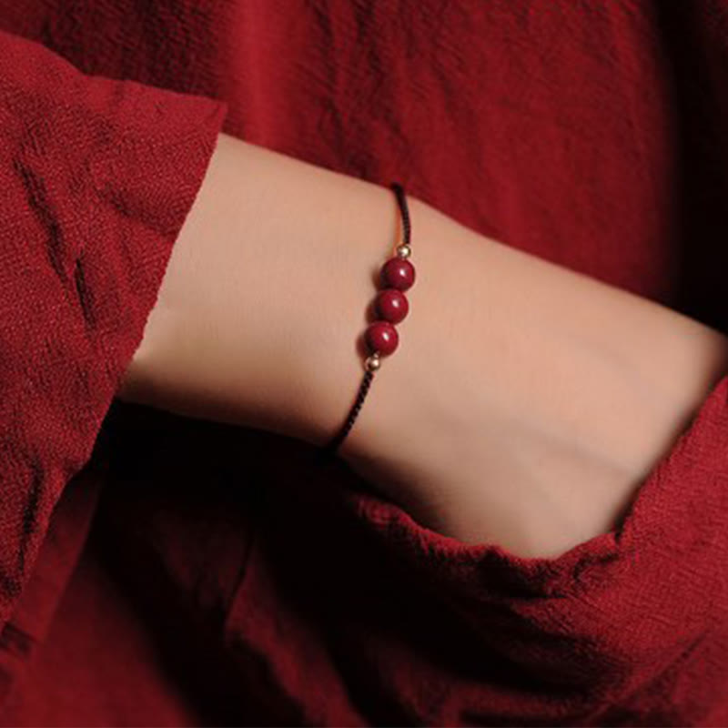 Wear FengShui 14K Gold Plated Natural Cinnabar Blessing String Braided Bracelet