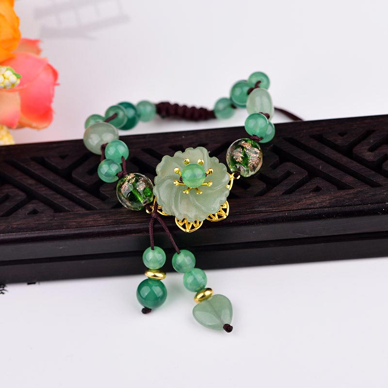 Wear FengShui Natural Green Jade Luck Dangling Flower Bracelet