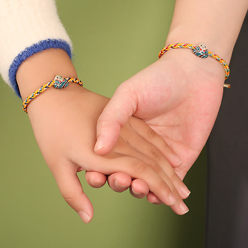 Wear FengShui 925 Sterling Silver Dragon Boat Festival Zongzi Pattern Luck Handmade Multicolored Rope Child Adult Bracelet