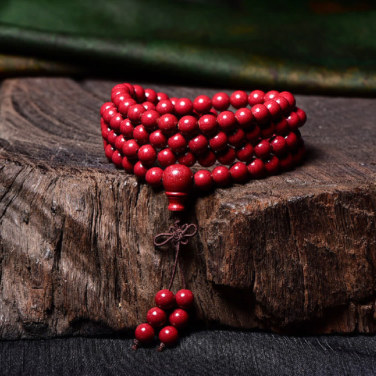 Wear FengShui 108 Mala Beads Cinnabar Om Mani Padme Hum Pattern Engraved Blessing Bracelet