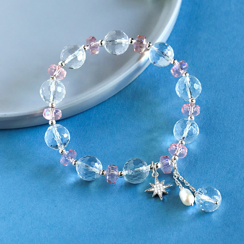 Wear FengShui White Crystal Pink Crystal Protection Star Charm Bracelet