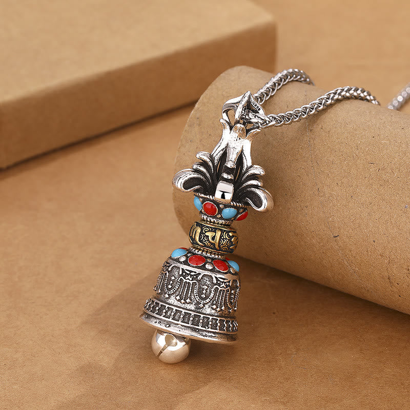 Wear FengShui Tibetan Om Mani Padme Hum Dorje Vajra Bell Strength Necklace Pendant