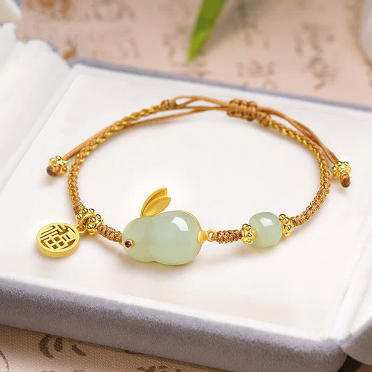 Wear FengShui Year of the Rabbit Hetian Jade Happiness Blessing Wealth String Bracelet