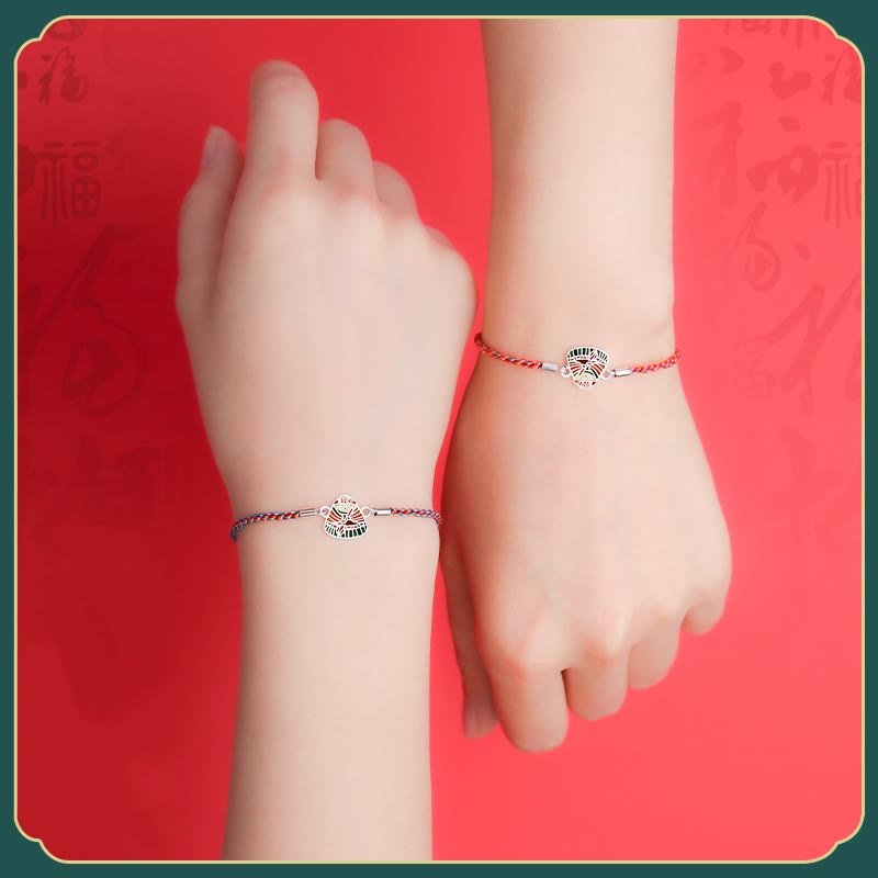 Wear FengShui 925 Sterling Silver Zongzi Pattern Luck Multicolored Handcrafted Bracelet