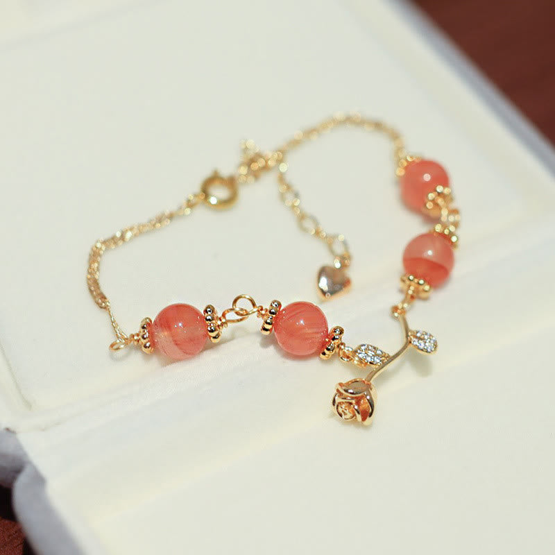 Wear FengShui Natural Red Agate Rose Confidence Calm Chain Bracelet