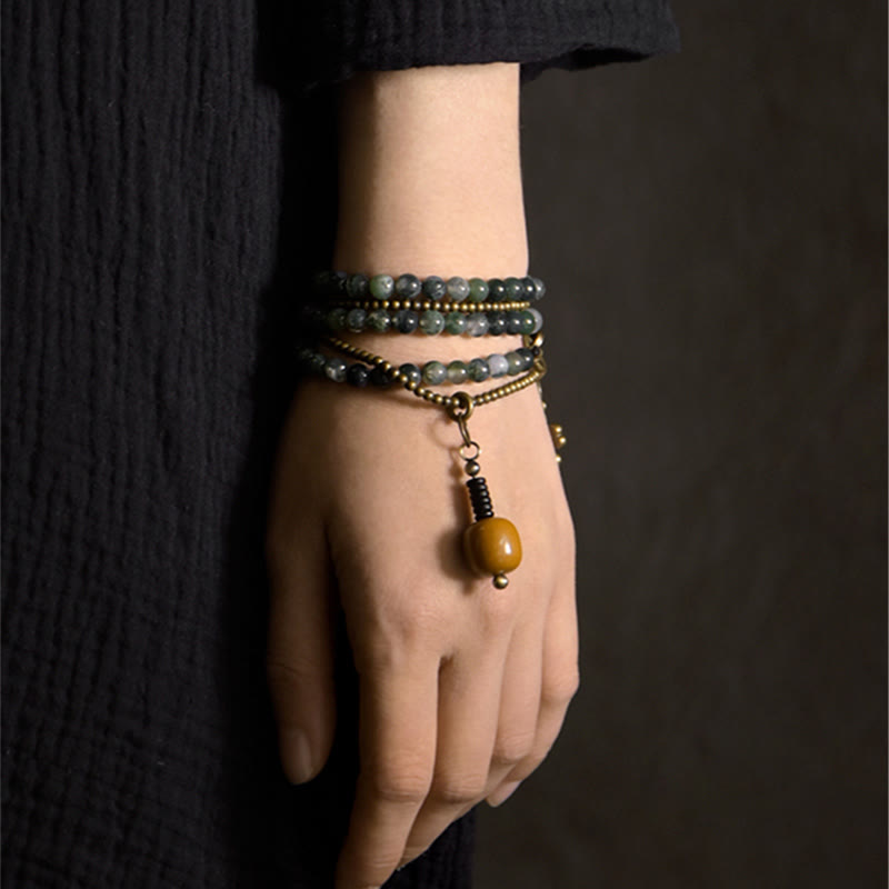 Wear FengShui Moss Agate Copper Lucky Multilayer Bracelet