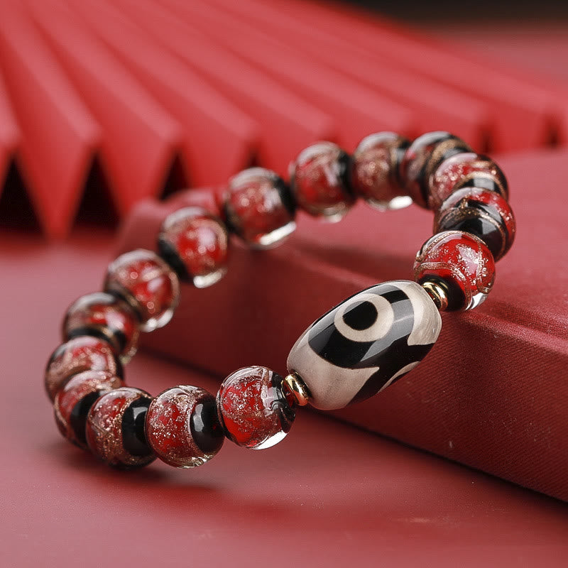 Wear FengShui Tibetan Nine-Eye Dzi Bead Three-eyed Dzi Bead Liuli Glass Bead Wealth Bracelet