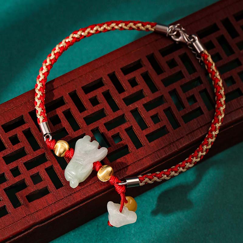 Wear FengShui Chinese Zodiac Jade Prosperity Red String Bracelet Anklet