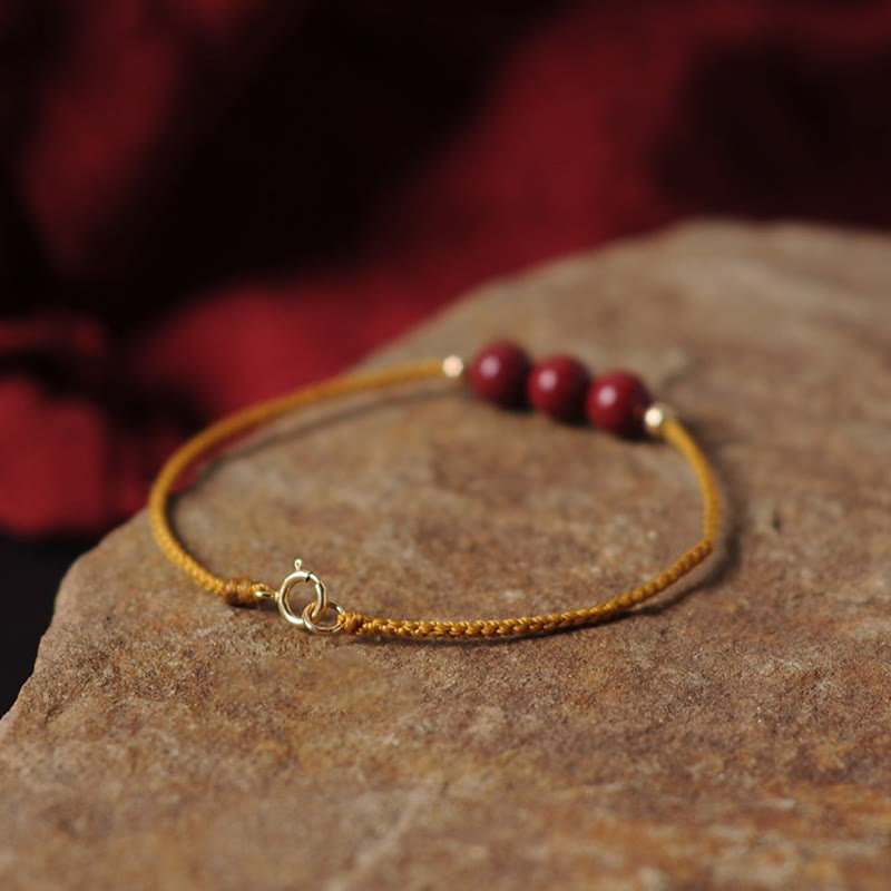 Wear FengShui 14K Gold Plated Natural Cinnabar Blessing String Braided Bracelet