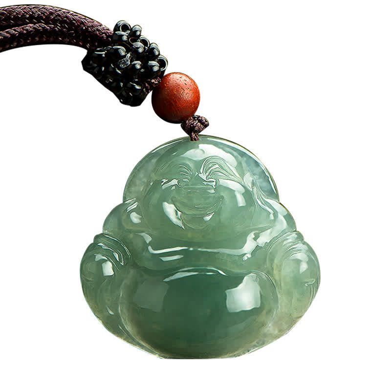 Wear FengShui Laughing Buddha Jade Abundance String Necklace Pendant