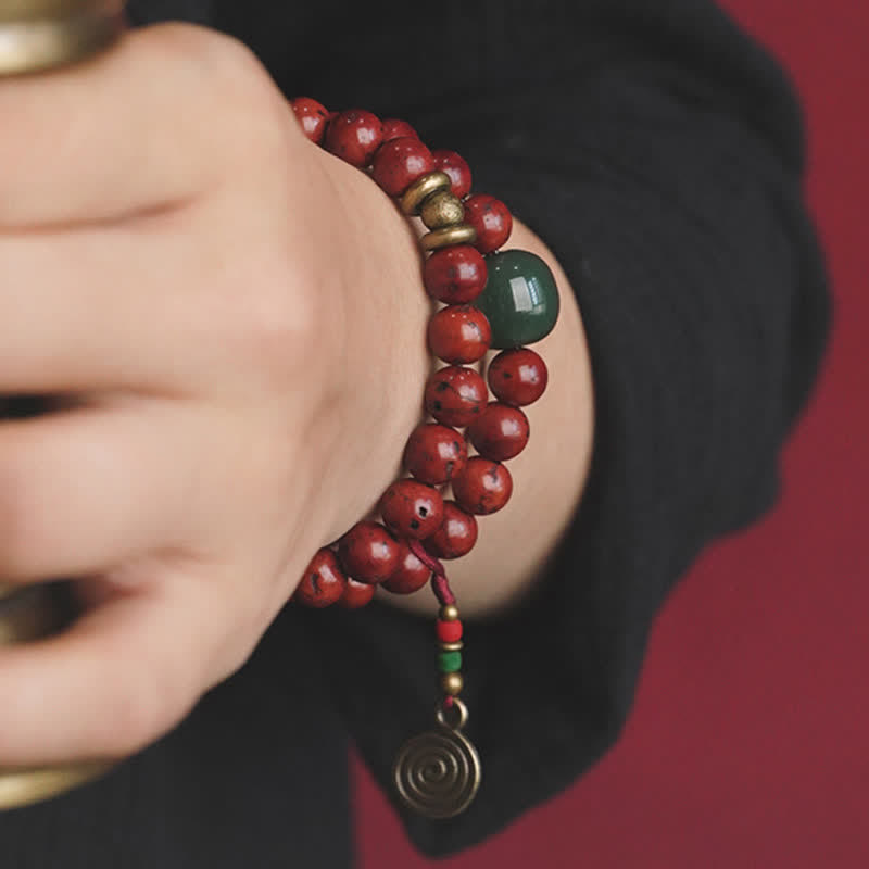 Wear FengShui Bodhi Seed Cyan Jade Copper Peace Luck Bracelet