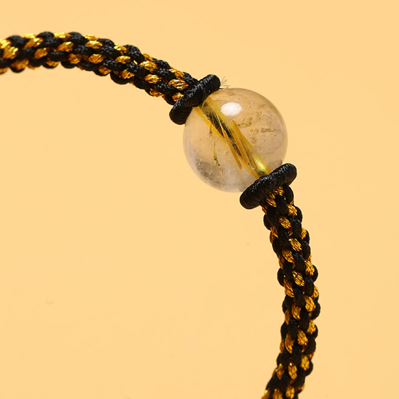 Wear FengShui Handmade Red Agate Amethyst Golden Rutilated Quartz Pink Crystal Bead Calm Braided Bracelet